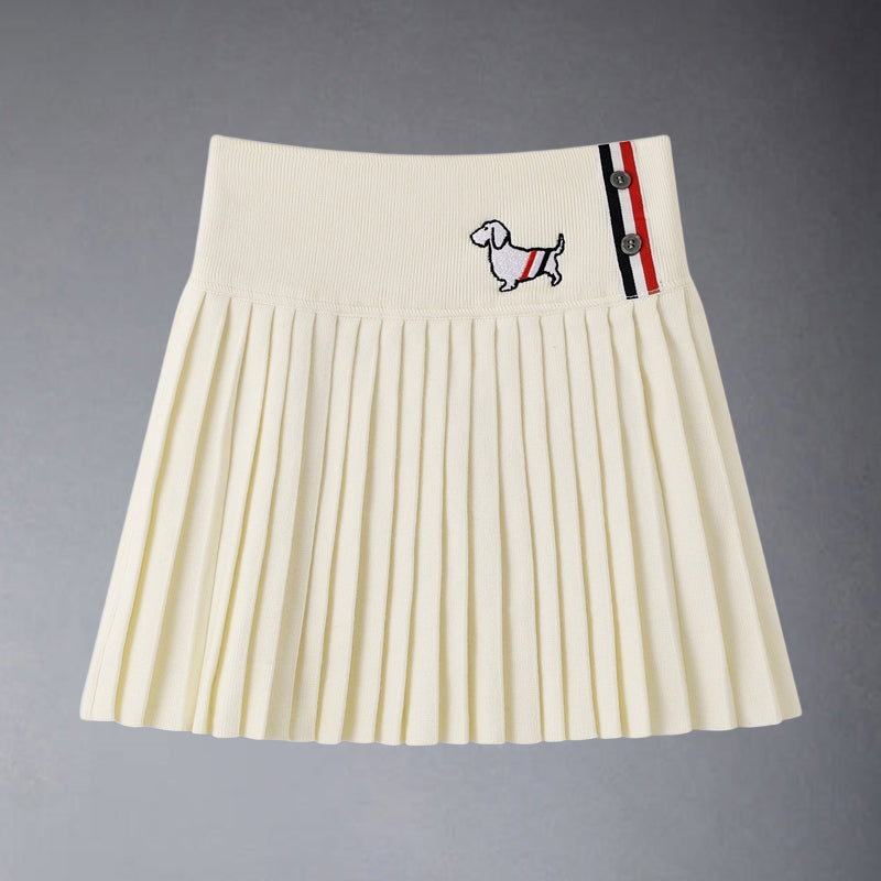 Women's Dog-Motif Knitted Pleated Skirt | Thom Browne