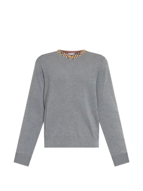Burberry Maxim check-trim V-neck sweater
