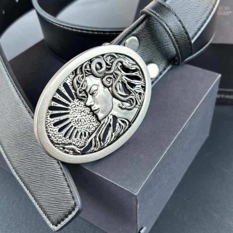 Leather Belt Medusa Portrait Vintage Metal Buckle Waist Belt