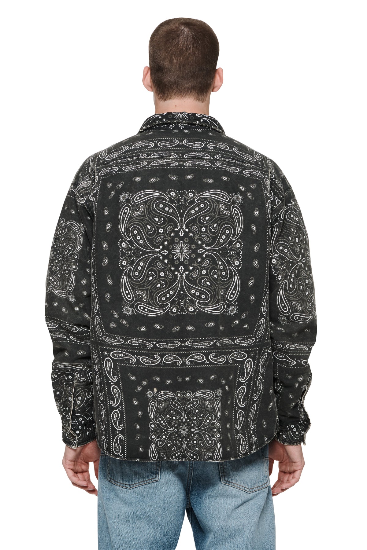 PADDED QUILT LINE BANDANA SHIRT - Black