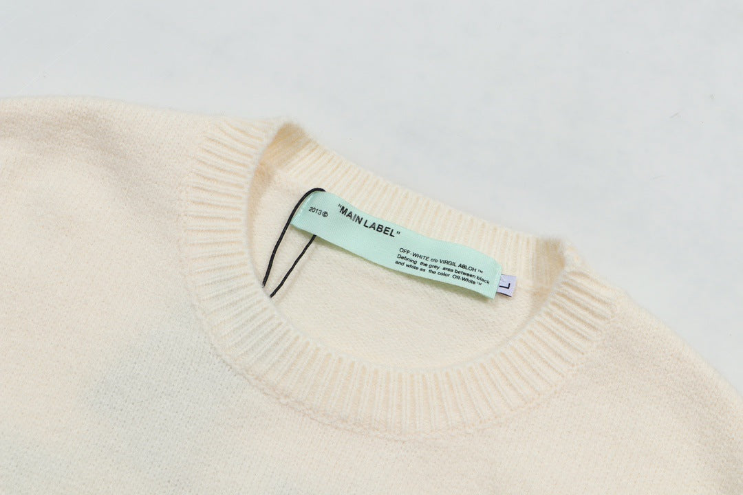Off-White Front and Back Letter Graphic Crewneck Wool Sweater