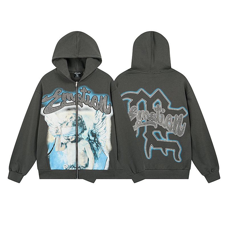 MIXED EMOTION Diamond Graphic Zip-Up Hoodie