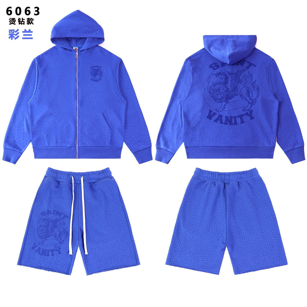 SAINT Vanity Rhinestone Zip Hoodie & Shorts Set