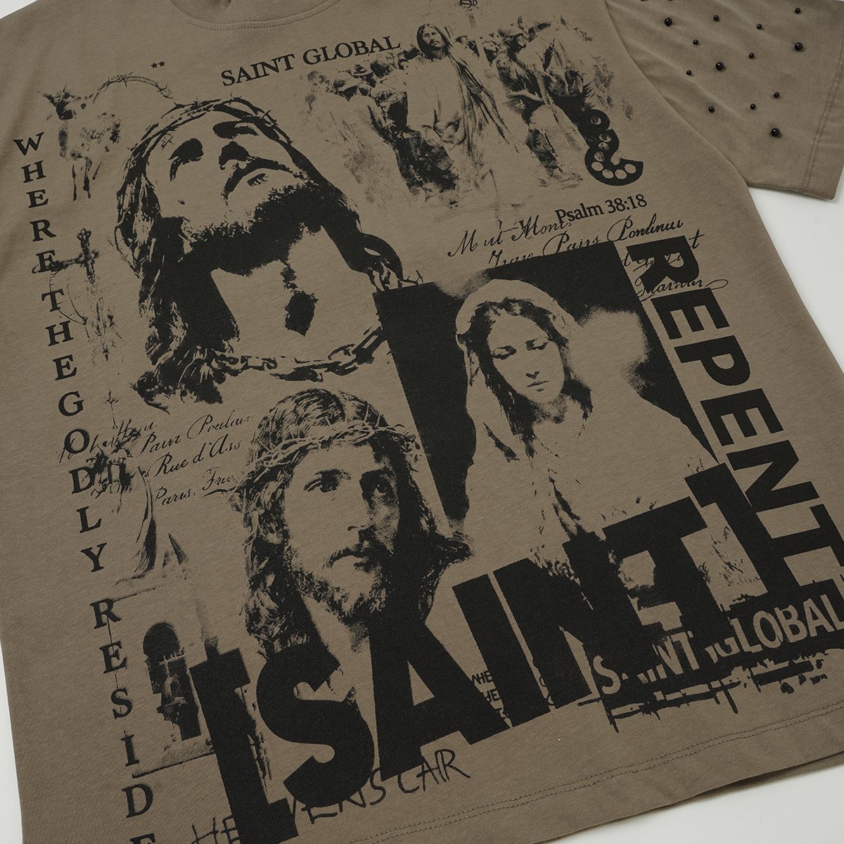 SAINT Taupe Front & Back Graphic T-Shirt