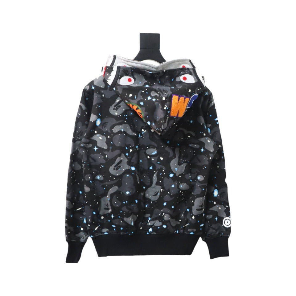 BAPE Space Camo Shark Full Zip Double Hoodie Black Multi