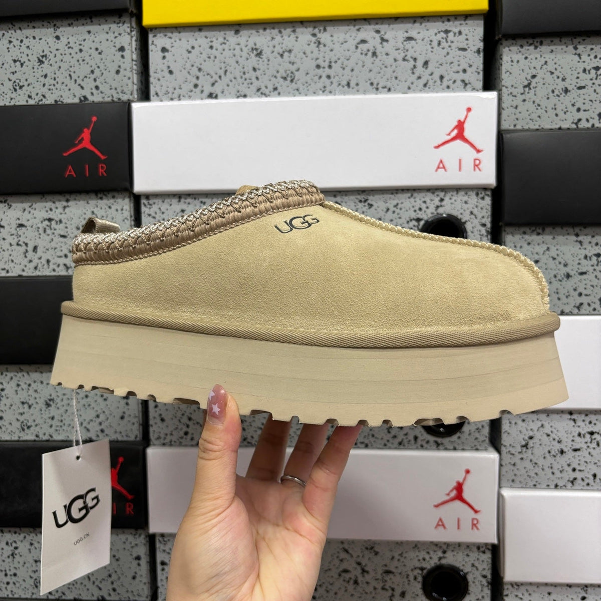 UGG Tazz Platform Slipper – Women’s Suede Clog with Braided Collar & Sheepskin Lining in Sand