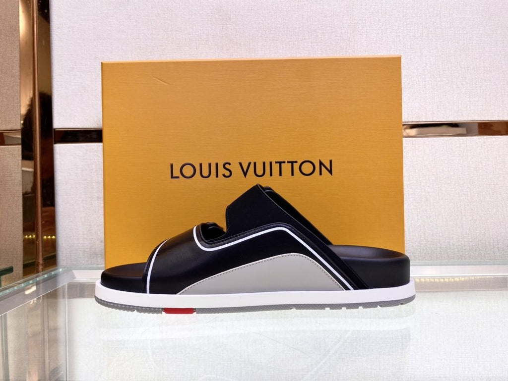 Louis Vuitton Black Two-Strap Slide Sandals