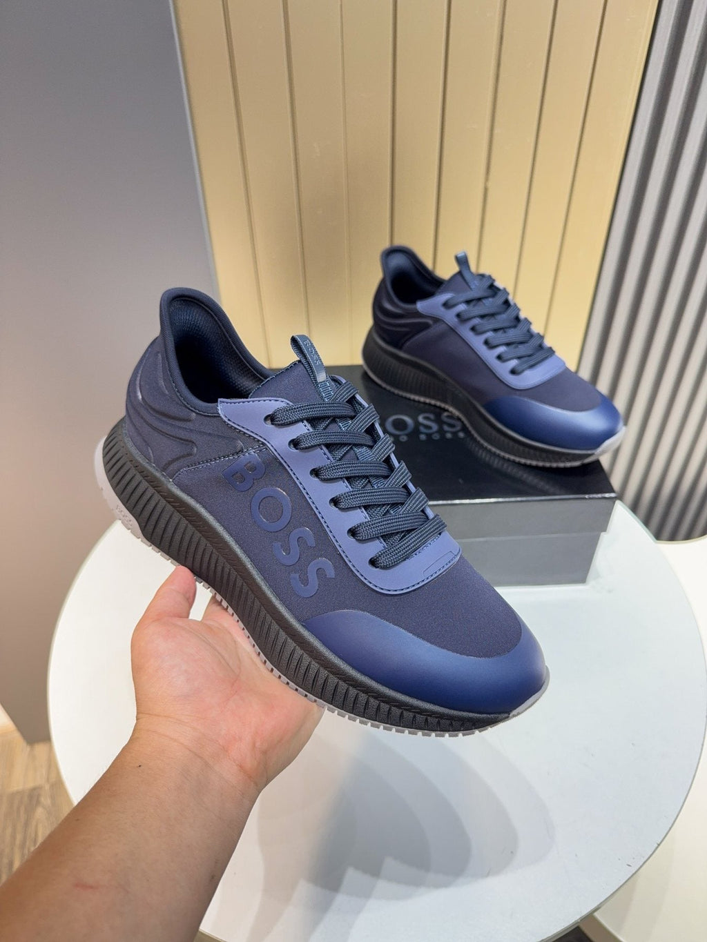 BOSS Navy Blue Lace-Up Sneakers