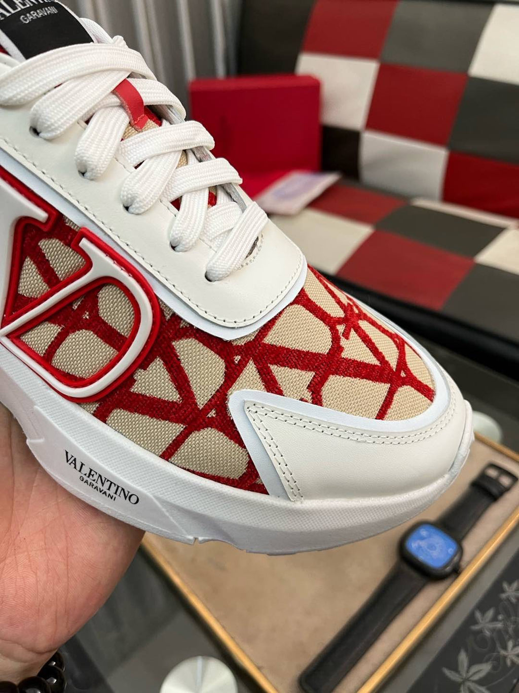 Valentino White and Red Patterned Sneakers