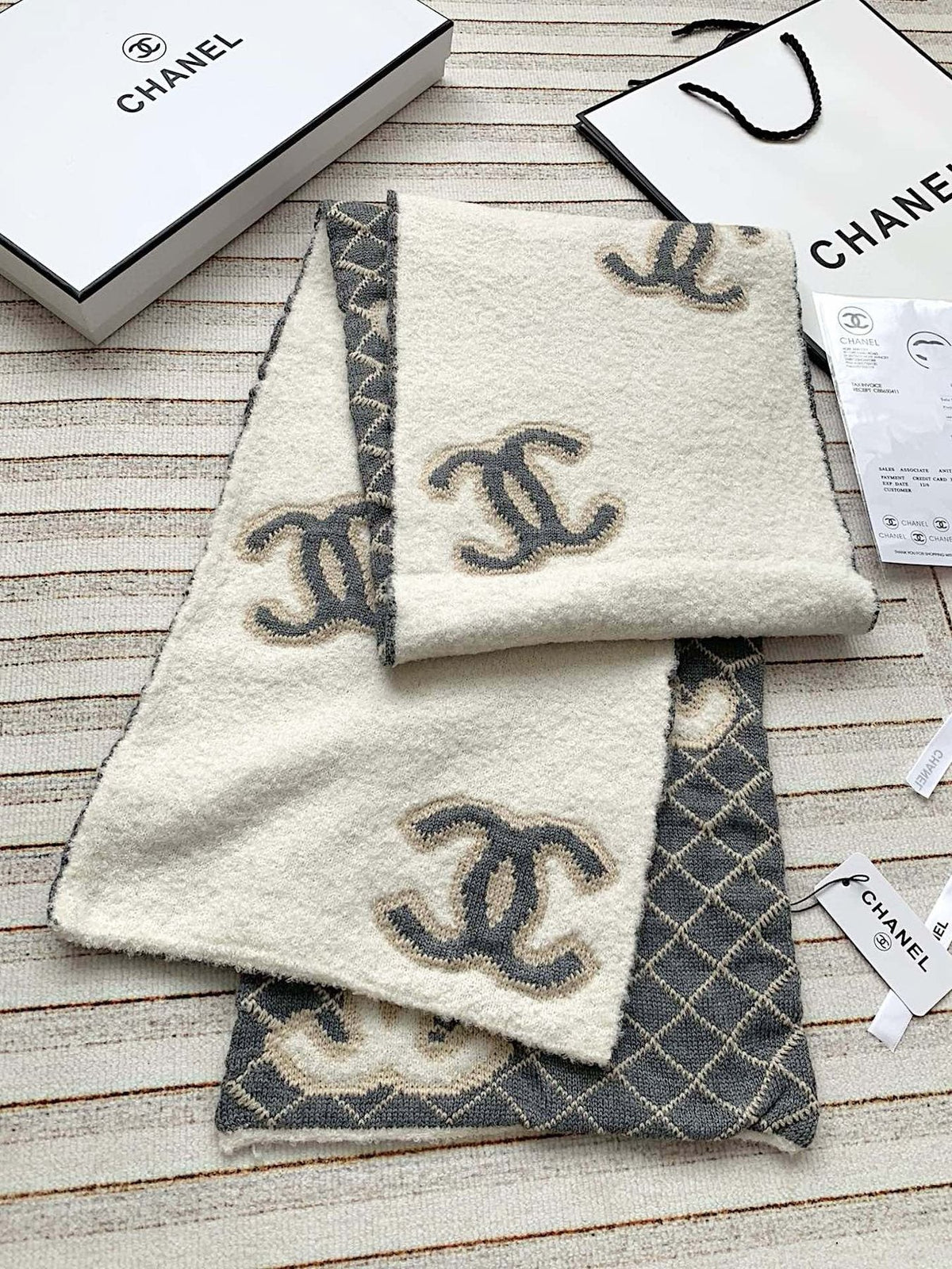 Chanel Diamond-Pattern Logo Scarf