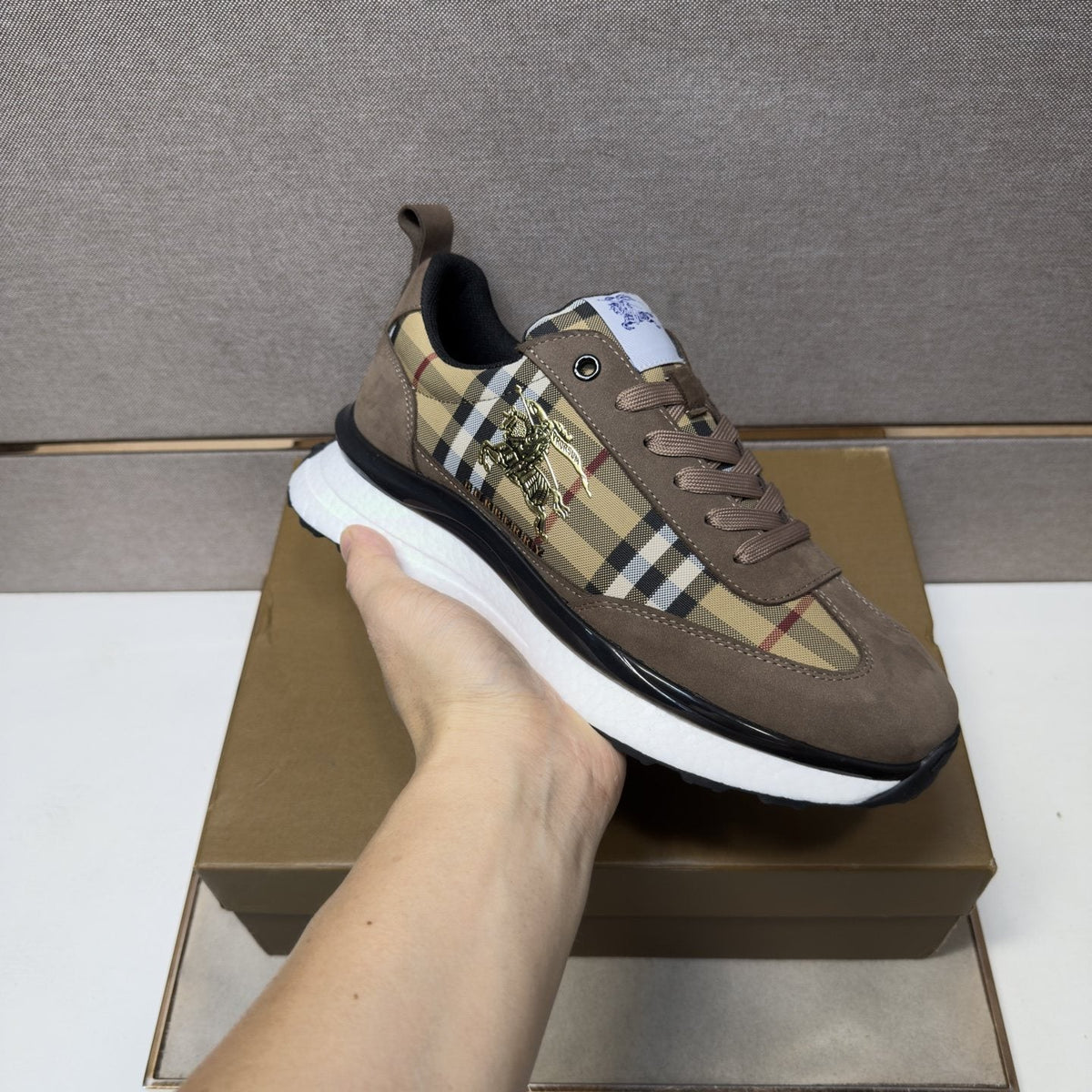 Burberry Men's Plaid Panel Sneakers - Padded Collar