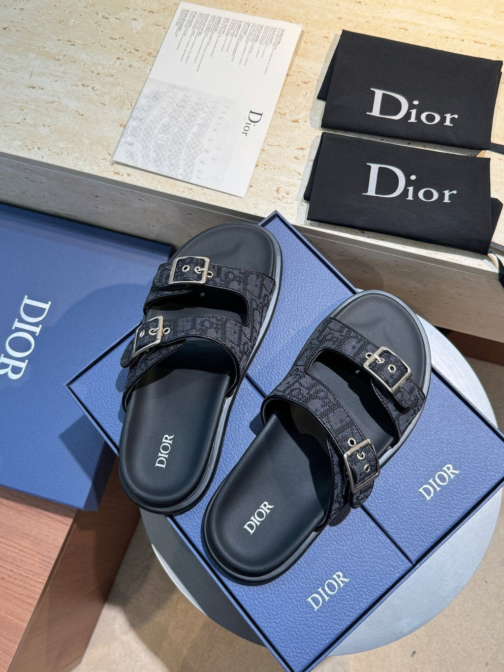 Dior Men's Aqua Buckle Slide Sandals