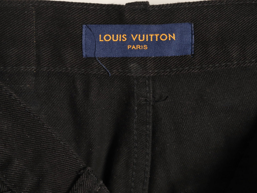 Louis Vuitton Monogram-Style Denim Cargo Trousers - Black